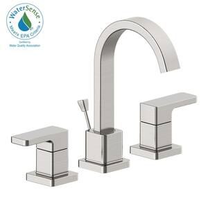 Karsen II 8 in. Widespread Double Handle Low Arc Bathroom Faucet with Drain Kit Included and Pop-up in Satin Nickel