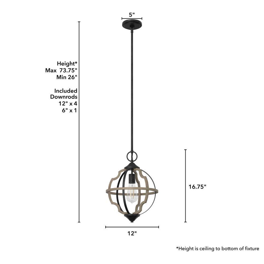 French Oak Rustic Iron 16.75" Transitional Mini Pendant Light