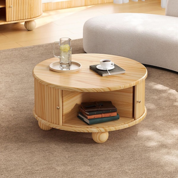 Harper & Bright Designs 31.8 in. Natural Round 100% Solid Pine