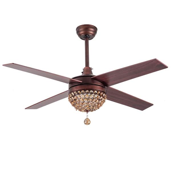 42 In Integrated Led Coffee Brown Crystal Ceiling Fan With Light And Remote Control Reversible Bd2001 K The Home Depot - Brown Chandelier Ceiling Fan