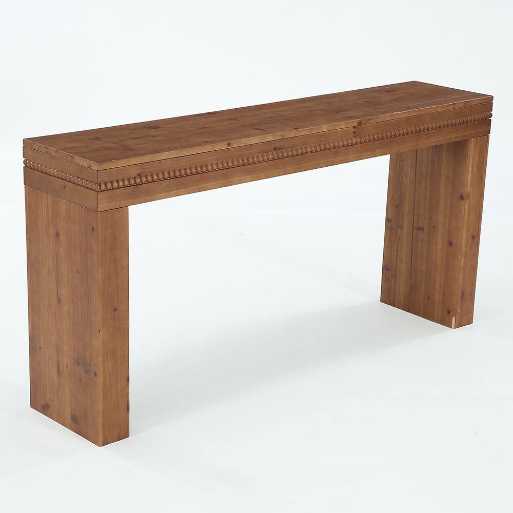 63 in. Brown Rectangle Solid Wood Console Table with Double Pedestal for Entryway