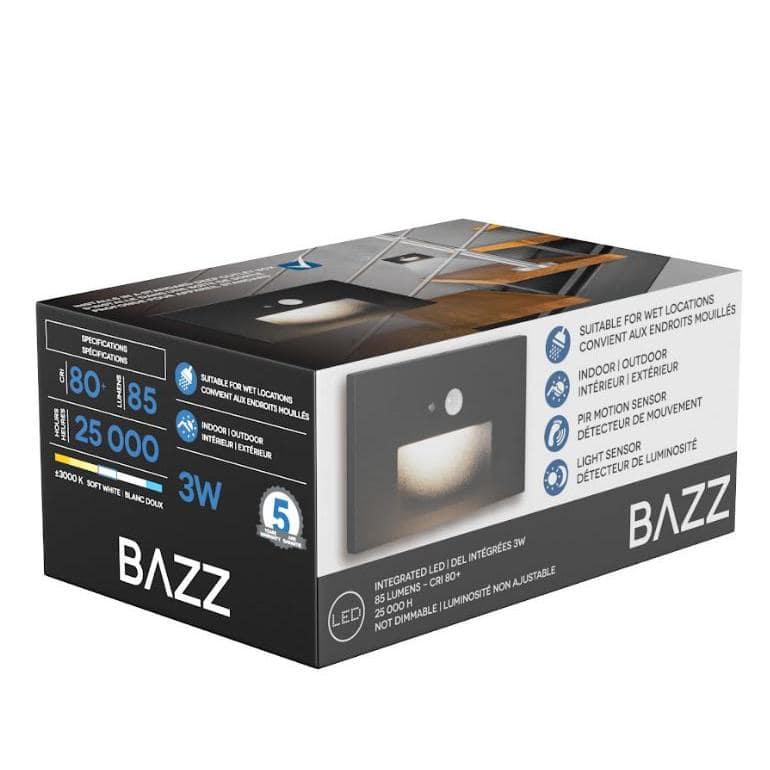Black Integrated LED Recessed Stair Light with Motion Detection