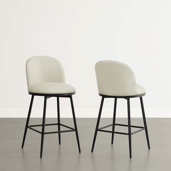 Nico Cream Faux Leather 360° swivel Counter Height Bar Stool with Metal Frame and footrest for diningroom (Set of 2)