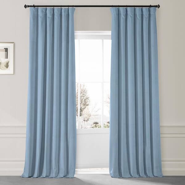 Exclusive Fabrics & Furnishings Signature Starry Blue Plush Velvet Hotel Blackout Rod Pocket Curtain - 50 in. W x 84 in. L (1 Panel)