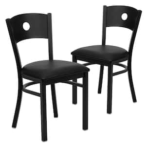 Black Vinyl Seat/Black Metal Frame Restaurant Chairs (Set of 2)