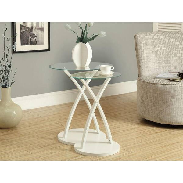 Monarch Specialties Bentwood White 2-Piece Nesting End Table