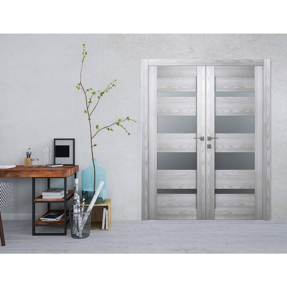 56" Frosted Glass Pine Composite Double Prehung French Door