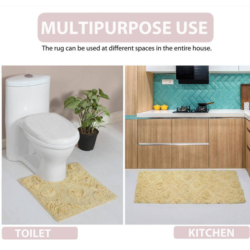 Modesto Yellow Cotton Bath Rug with Rose Design, 17x24