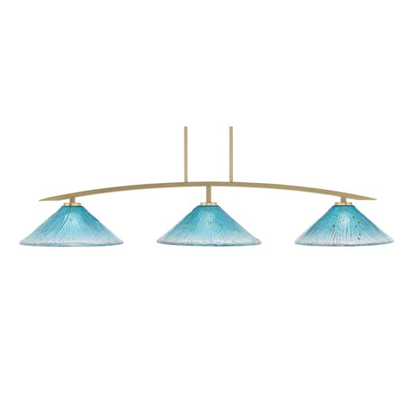 Unbranded Siena 3-Light New Age Brass Billiard Light with 16 in. Teal Crystal Glass Shades No Bulbs Included