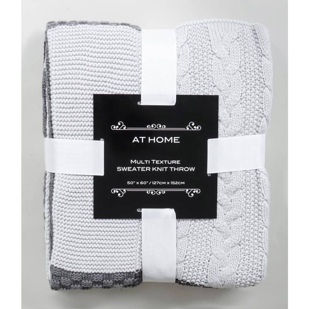 Cozy Classics Charcoal & Silver Sweater Knit Throw Blanket 50" x 60"