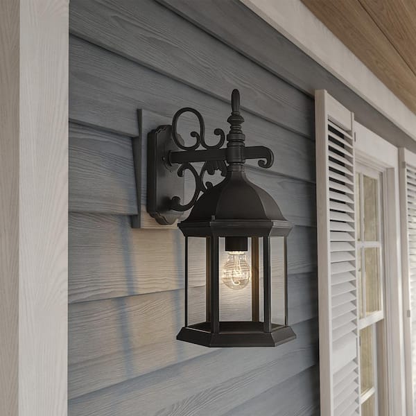 Erving Black 1-Light Outdoor Line Voltage Hardwired Porch Light Wall Sconce with No Bulb Included