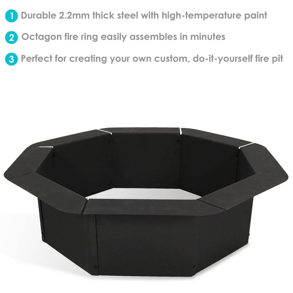 38" Black Steel Octagonal Wood-Burning Fire Pit Ring