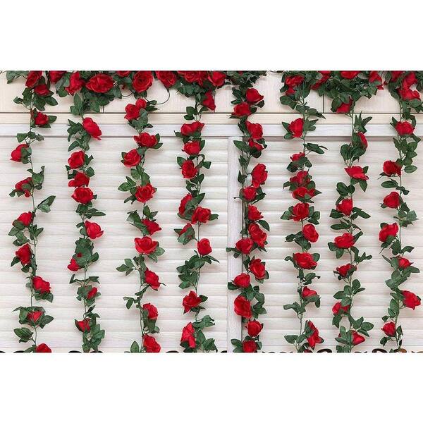 128 in. Red Indoor/Outdoor Artificial Rose Vine Flowers 2-Pack 16