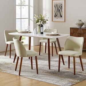 Eliseo Ivory Upholstered Back Dining Chair with Solid Wooden Tapered Legs Set-4