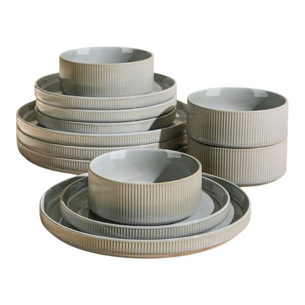 12 Pieces Desert Sage Ceramic Dinnerware Porcelain Lightweight Plates and Bowls Sets Scratch Resistant, Service for 4