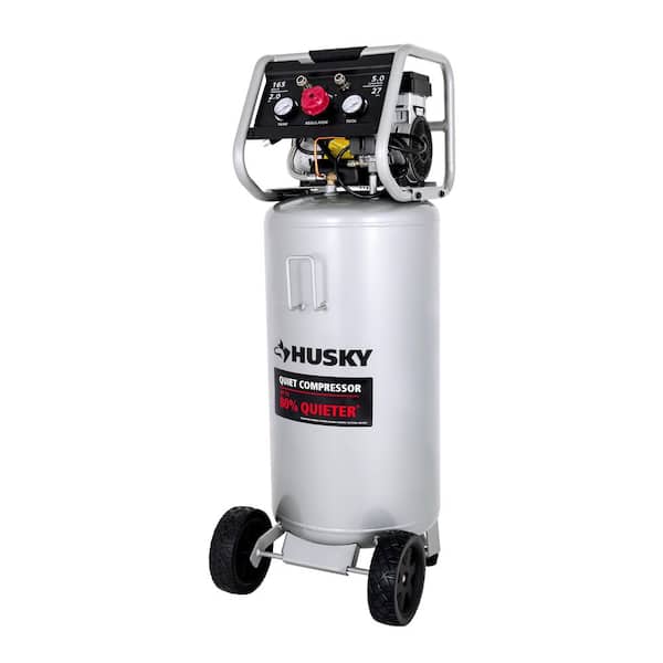 Husky 27 Gal.165 PSI Vertical Electric Oil-Free Quiet Auto/Workshop Air Compressor with Dual Gauges and 2-Quick Couplers