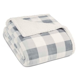 Mountain Plaid Ultra Soft Sherpa Microfiber Grey 1-Piece Full/Queen Blanket