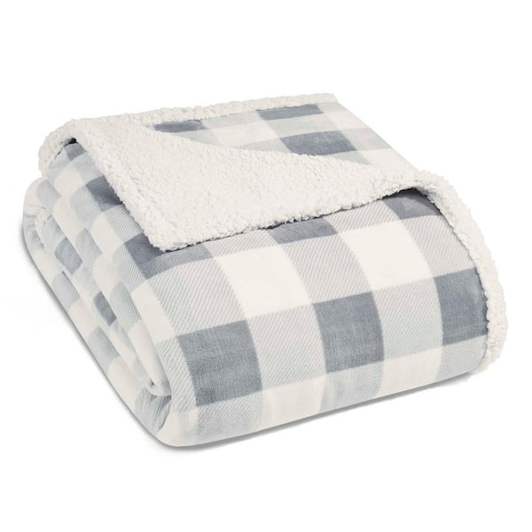 Mountain Plaid Ultra Soft Sherpa Microfiber Grey 1-Piece King Blanket