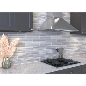 Hand Painted Rectangular 3 in. x 12 in. Warm Gray 40 Glass tile (10 sq. ft./per Case)