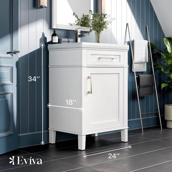 Garci 24 in. W x 18 in. D x 34 in. H Bathroom Vanity in White with White Porcelain Top with White Sink