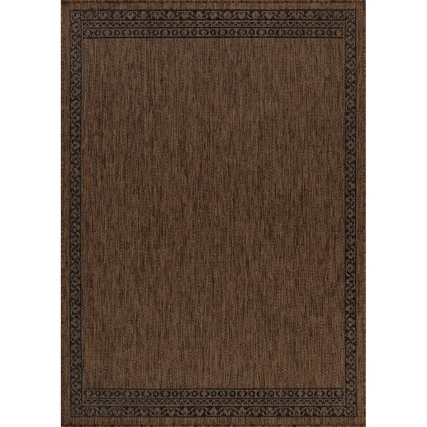 Frame Gold 5 ft. x 7 ft. Geometric Bordered Washable Indoor Outdoor Area Rug