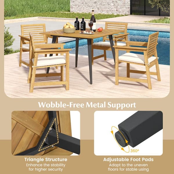 FORCLOVER 4-Person Acacia Wood Outdoor Dining Table with FORCLOVER 4-Person Acacia Wood Outdoor Dining Table with