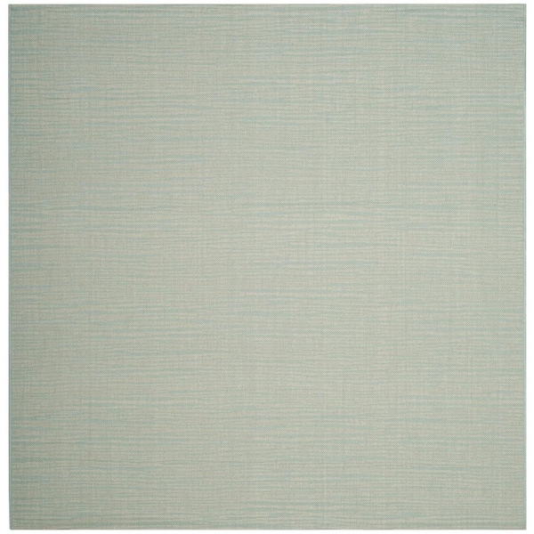 SAFAVIEH Courtyard Aqua/Cream 7 ft. x 7 ft. Square Solid Indoor/Outdoor Patio  Area Rug