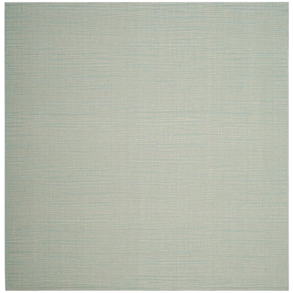 SAFAVIEH Courtyard Aqua/Cream 7 ft. x 7 ft. Square Solid Indoor/Outdoor Patio  Area Rug