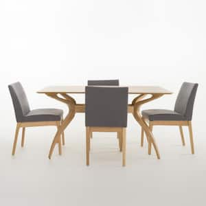 Kwame 5-Piece Dark Grey Fabric and Natural Oak Dining Set