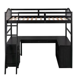 Espresso Twin Size Wood Loft Bed with Desk and Drawers, Wood Kids Loft Bed with Bookshelves, Cabinet and Angled Ladder