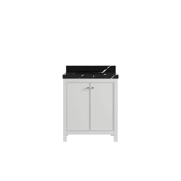 Willow Collections Chicago 30 in. Single Sink Freestanding White Bath Vanity with Calacatta Black Qt. Top Unassembled