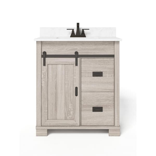 Brindley 30 in. Single Sink Freestanding Weathered Gray Bath Vanity with White Engineered Stone Top (Assembled)