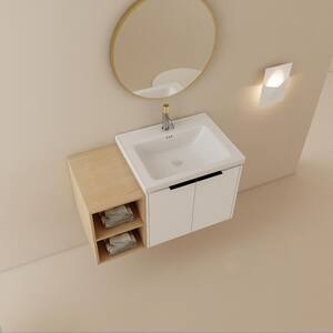 35.43 in. Wall-Mounted White Bath Vanity with White Ceramic Top Unassembled