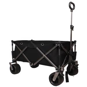 220 lbs. Capacity 4 cu. ft. Folding Fabric Utility Wagon Beach Serving Shopping Trolley Garden Cart (Black)