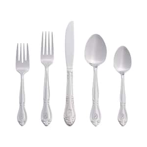 Rose Monogrammed Letter G 46-Piece Silver Stainless Steel Flatware Set (Service for 8)