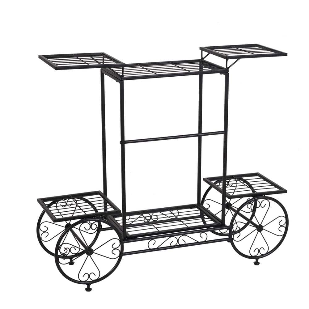 32.7 in. x 8.7 in. x 27 in. Metal Plant Stand Indoor 6 Tier Garden Cart Flo