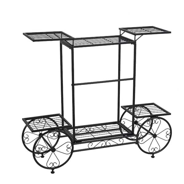 AESOME 32.7 in. x 8.7 in. x 27 in. Metal Plant Stand Indoor 6 Tier Garden Cart Flower Pot Holder Parisian Style Display Shelf