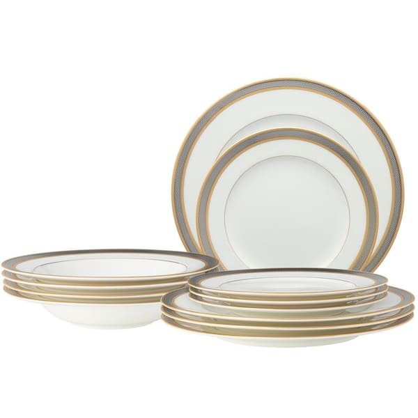 Brilliance 12-Piece (White) Bone China Dinnerware Set, Service for 4