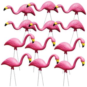 Pink Plastic Flamingos Garden Yard Stake Decor (12-Pack)