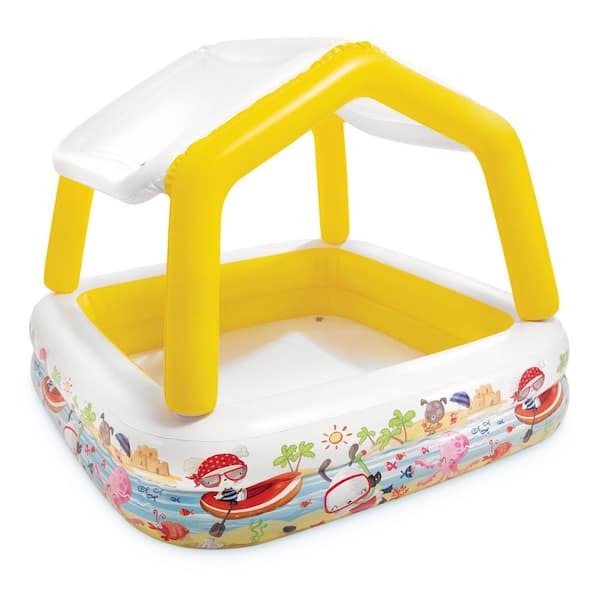 Intex Square 62 in. x 48 in. Deep Inflatable Ocean Scene Sun Shade Kids Swimming Pool with Canopy