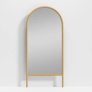 31 in. W. x 71 in. H Ladder Arched Wood Framed Natural Color Full-length Leaning Mirror