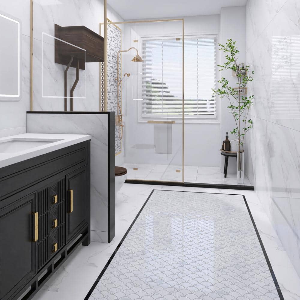 White and Gray Porcelain Fish Scale Mosaic Tile