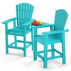 All-Weather HDPE Plastic Outdoor Bar Stools with Removable Umbrella Hole Table in Lake Blue (2-Pack)