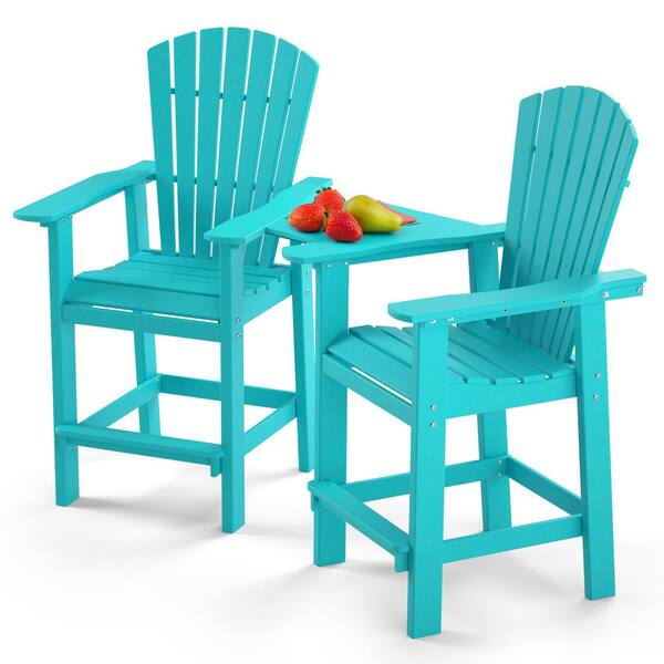 AllWeather HDPE Plastic Outdoor Bar Stools with Removable Umbrella Hole Table in Lake Blue (2