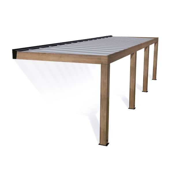 CANOPIA by PALRAM Helsinki 10 ft. x 32 ft. Cedar Wood/Solar Control Wall Mounted -All Weather Hardtop Wooden Patio Cover