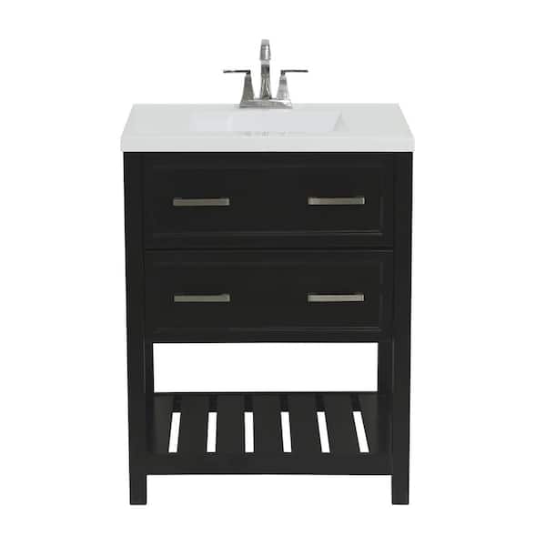 Amluxx Milan 25 in. Bath Vanity in Espresso with Cultured Marble Vanity Top in White with White Basin
