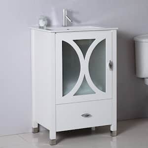 Modica 24 in. W x 18 in. Bath Vanity in White with Ceramic Vanity Top in White with White Basin and Mirror
