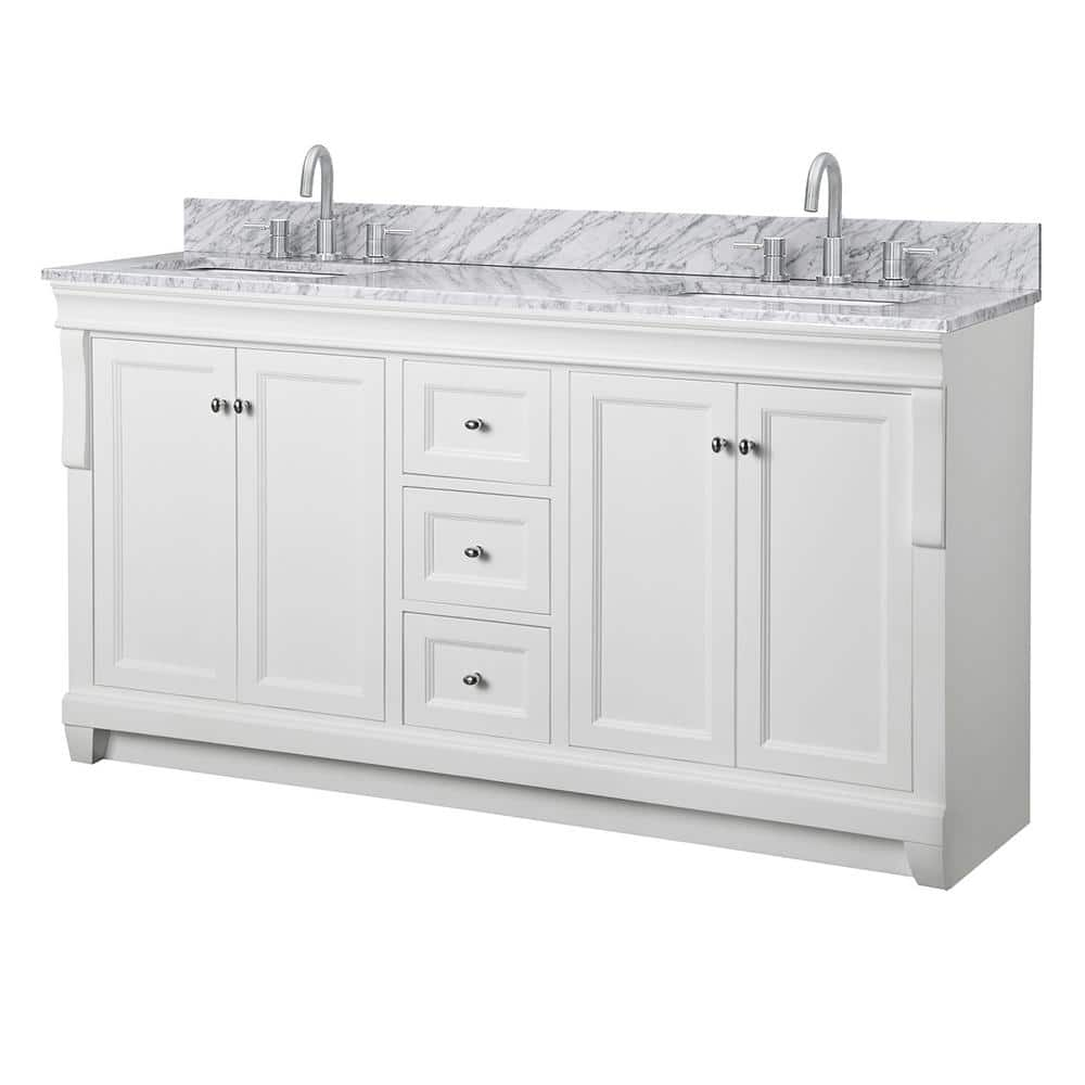 Naples 61 in. W x 22 in. D x 35 in. H Double Sink Freestanding Bath Vanity in White with White Engineered Stone Top -  Home Decorators Collection, NAWA6021D-ACR