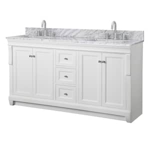 Naples 61 in. W x 22 in. D x 35 in. H Double Sink Freestanding Bath Vanity in White with White Engineered Stone Top