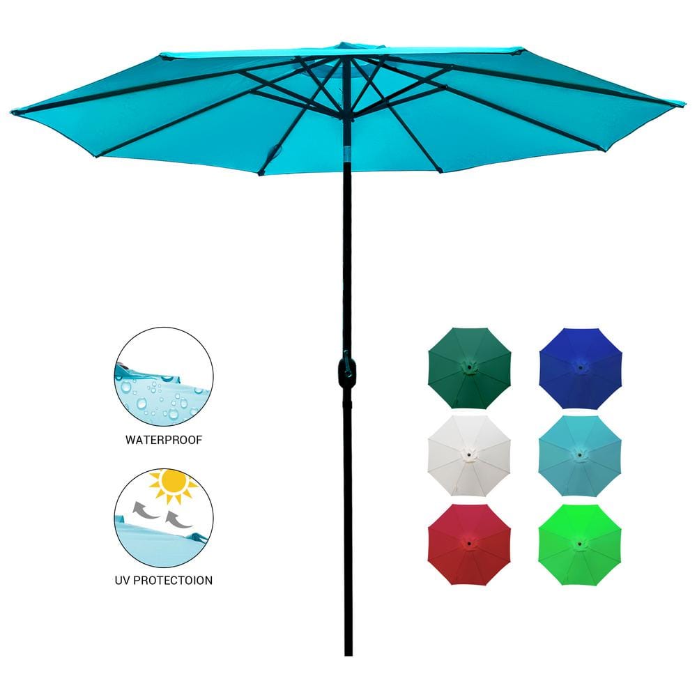 9 ft. Market Outdoor Patio Umbrella with Push Button Tilt and Crank in Turq